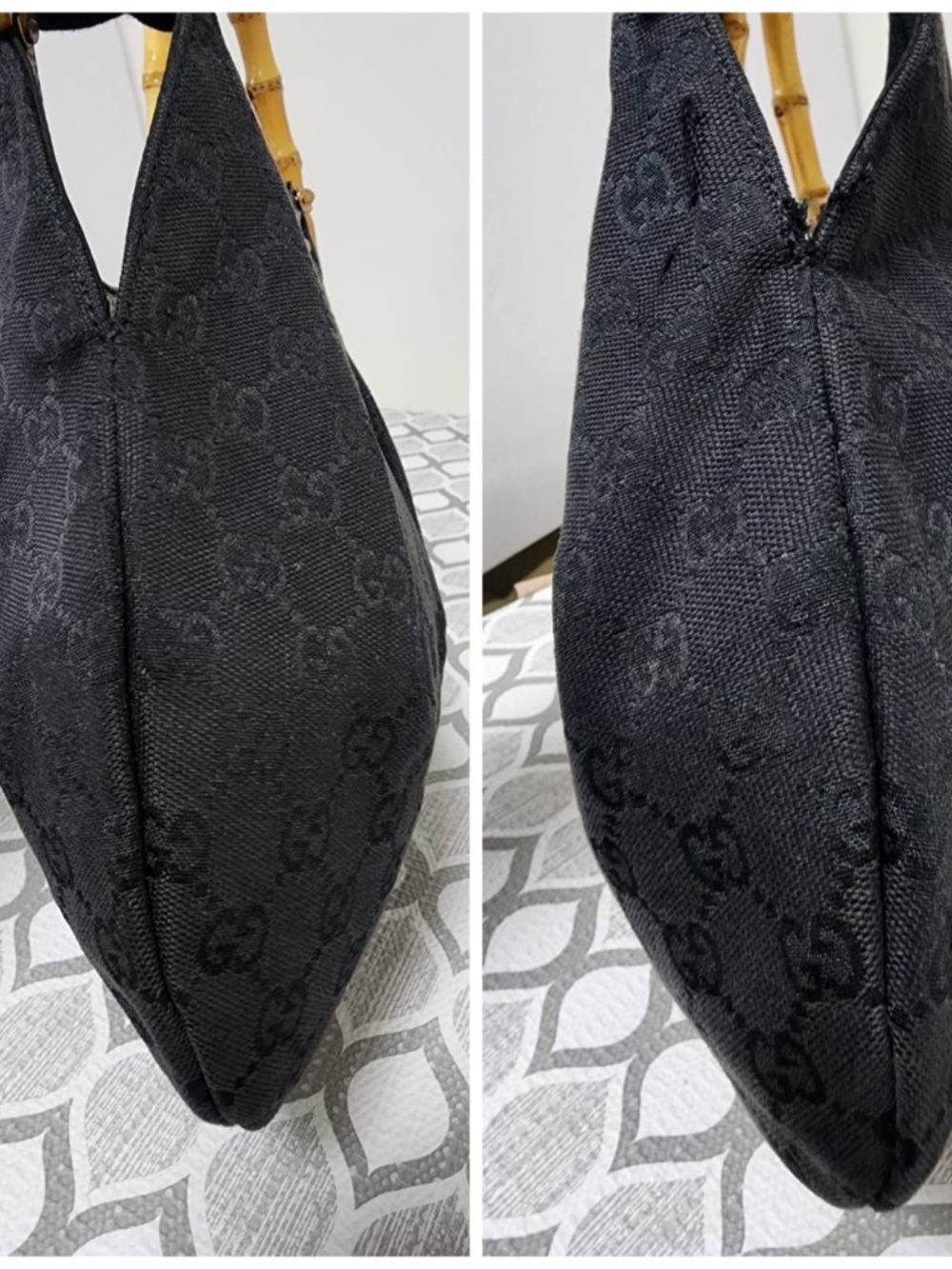 Authentic Gucci Bamboo Canvas Hobo Bag Black - Picture 8 of 9